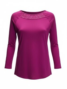 Xhilaration EUC Long Sleeve Scoop Neck Top with Stud Detail - Magenta
